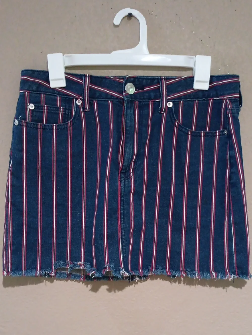 American Eagle Blue Denim Striped Skirt
